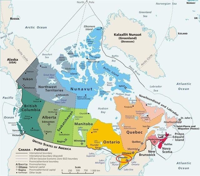 Ville de Toronto sur la carte de Canada