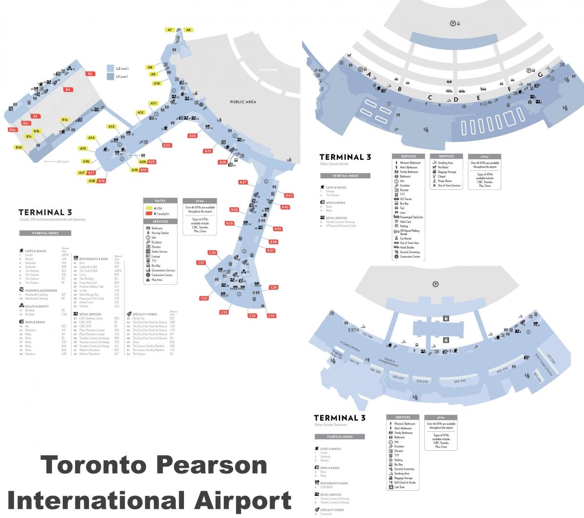 Plan des terminaux aéroport de Toronto