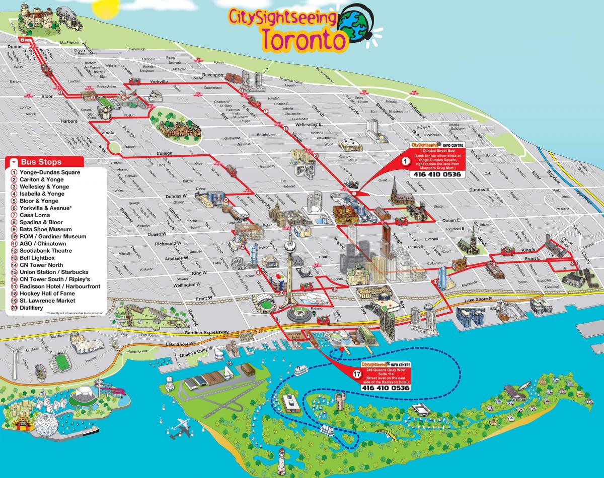 Plan du Hop On Hop Off bus tours de Toronto
