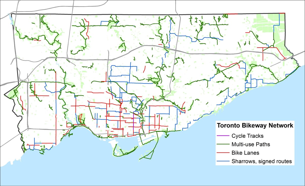 Plan des pistes cyclables de Toronto